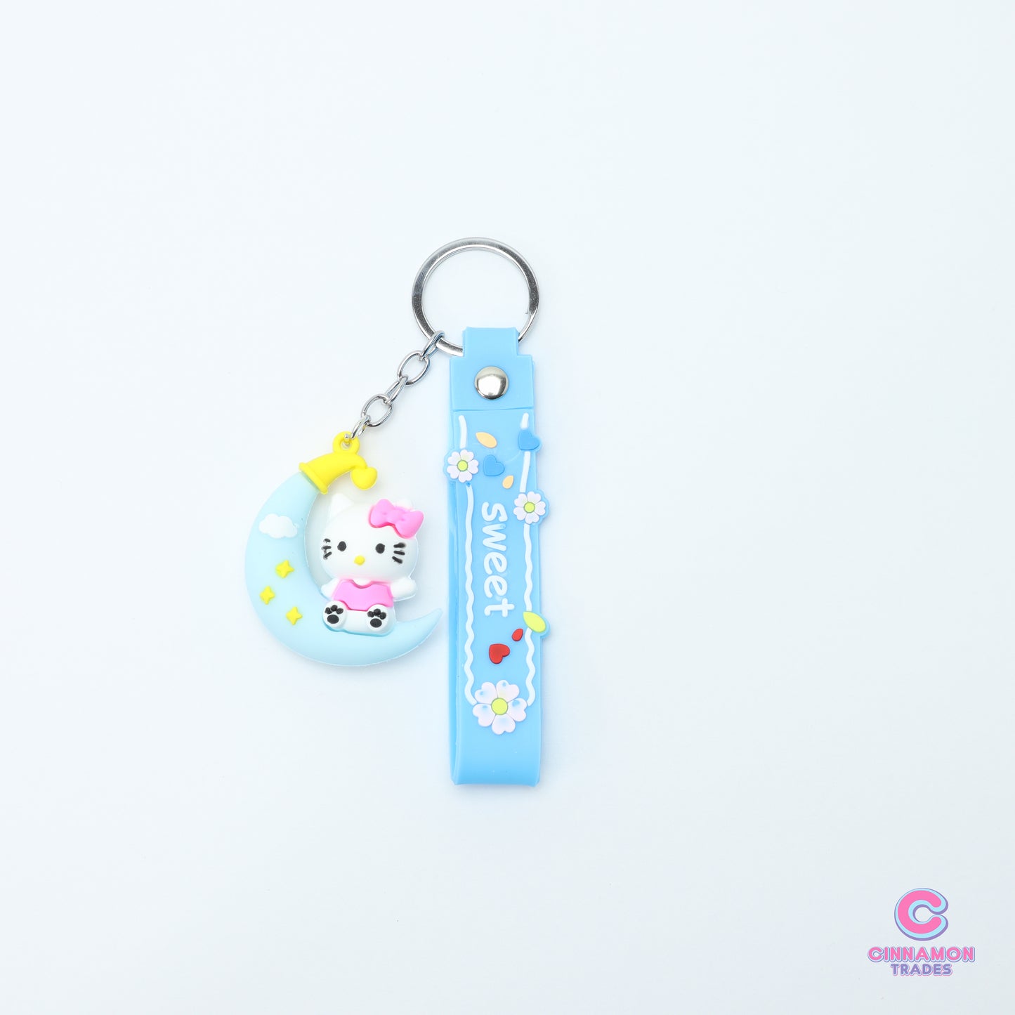 Cute Kitty Cat Over the Moon Soft PVC Keychain - Kawaii Gift