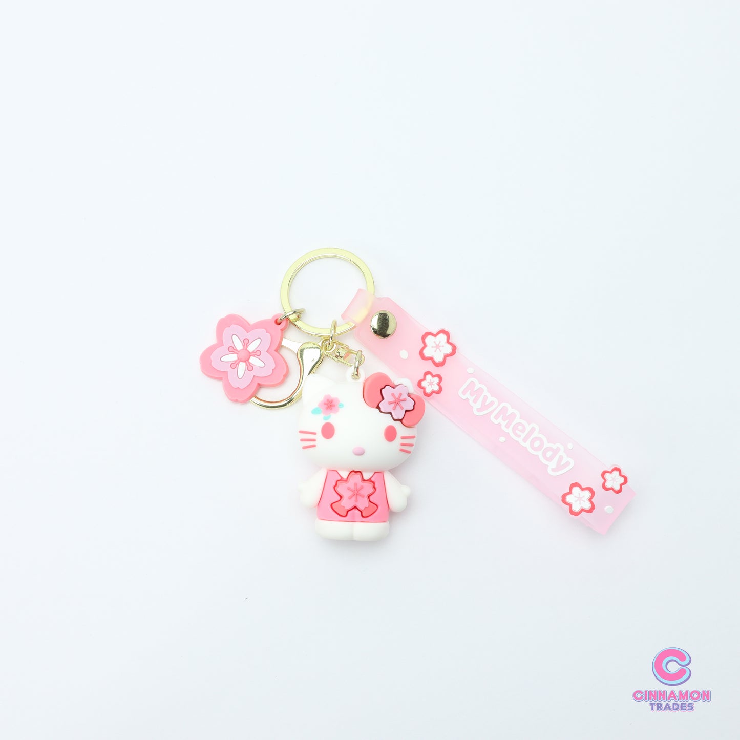 Cute Pink Flower Kitty Soft PVC Keychain - Kawaii Gift