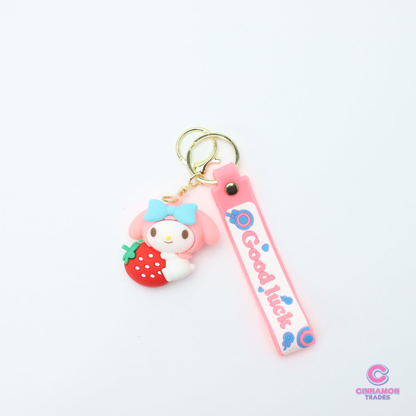 Cute Pink Melodyy with Strawberry Soft PVC Keychain - Kawaii Gift