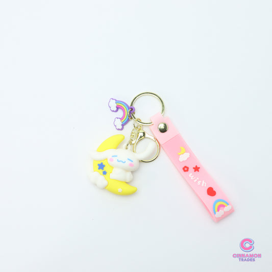 Cute Cinnamon Sitting on the Moon Soft Keychain - Kawaii Gift